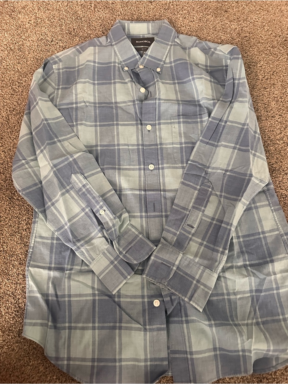 Bonobos Light Blue and Navy Plaid Button-Down Shirt